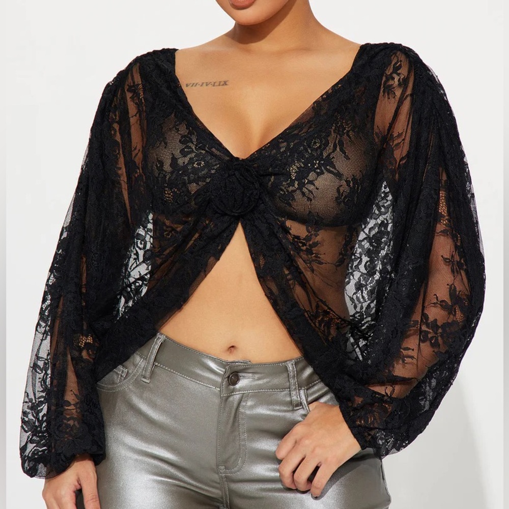 Eloise Lace Blouse Top - Black
